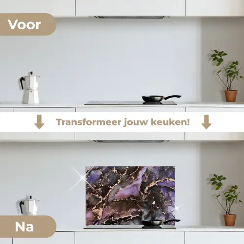 Marmer - Goud - Roze keuken achterwand spatscherm klein -voor_na_NL