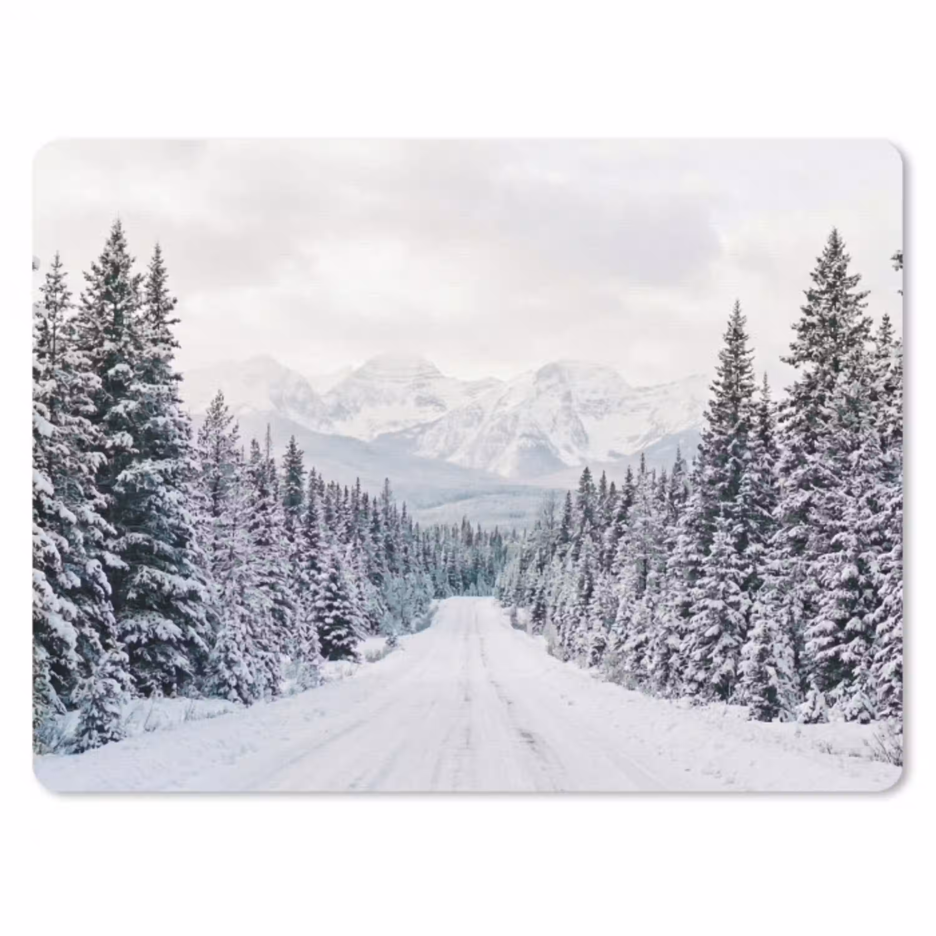 Weg - Sneeuw - Naaldbos - Winter - Avontuurlijk muismat rubber klein -3d