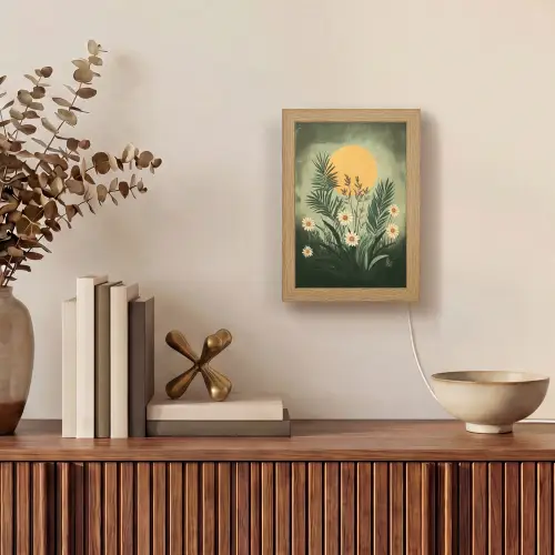 Bloemen - Bladeren - Zon - Groen Light Box met kabel (Tafellamp) klein -sfeer2