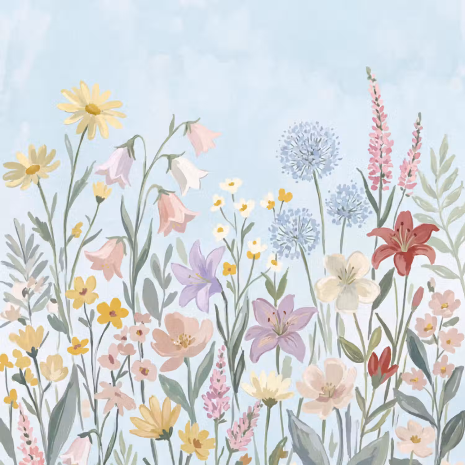 Tapete - Wiesenblumen - Illustration - Farbenfroh