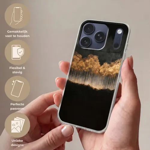 Gouden Bomen in Mistig Landschap Telefoonhoesje iPhone 17 Pro klein -sfeer3_NL