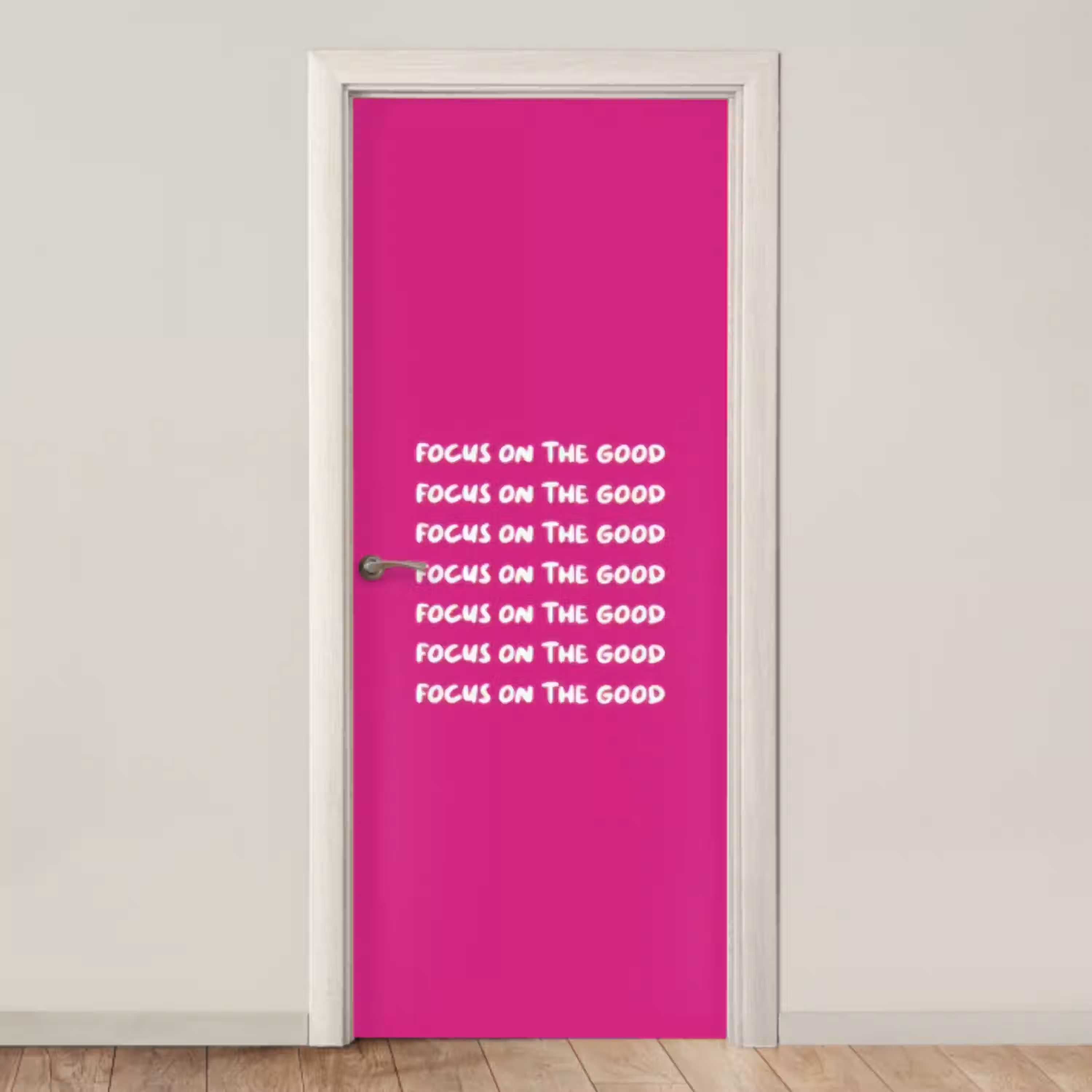 Focus on the good - Roze - wit deurposter klein -3d_beige