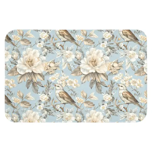 Botanisch - Zangvogel - Blauw Badmat klein 997 -3d