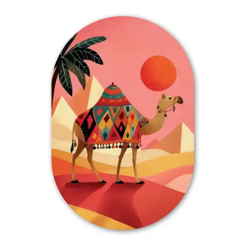 Kameel - Pyramides - Rode zon Wandcirkel Ovaal Forex klein -3d