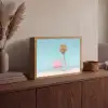 Palmboom - Strandhuis - Roze Light Box met batterij (Wandlamp) middel -sfeer2