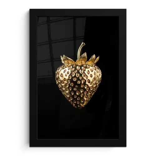 Aardbei - Goud - Zwart - Chrome fotolijst zwart zonder passe partout klein -3d