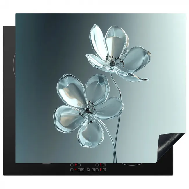 Kristal - Bloemen - Grijs Inductie beschermer vinyl 3mm middel -3d