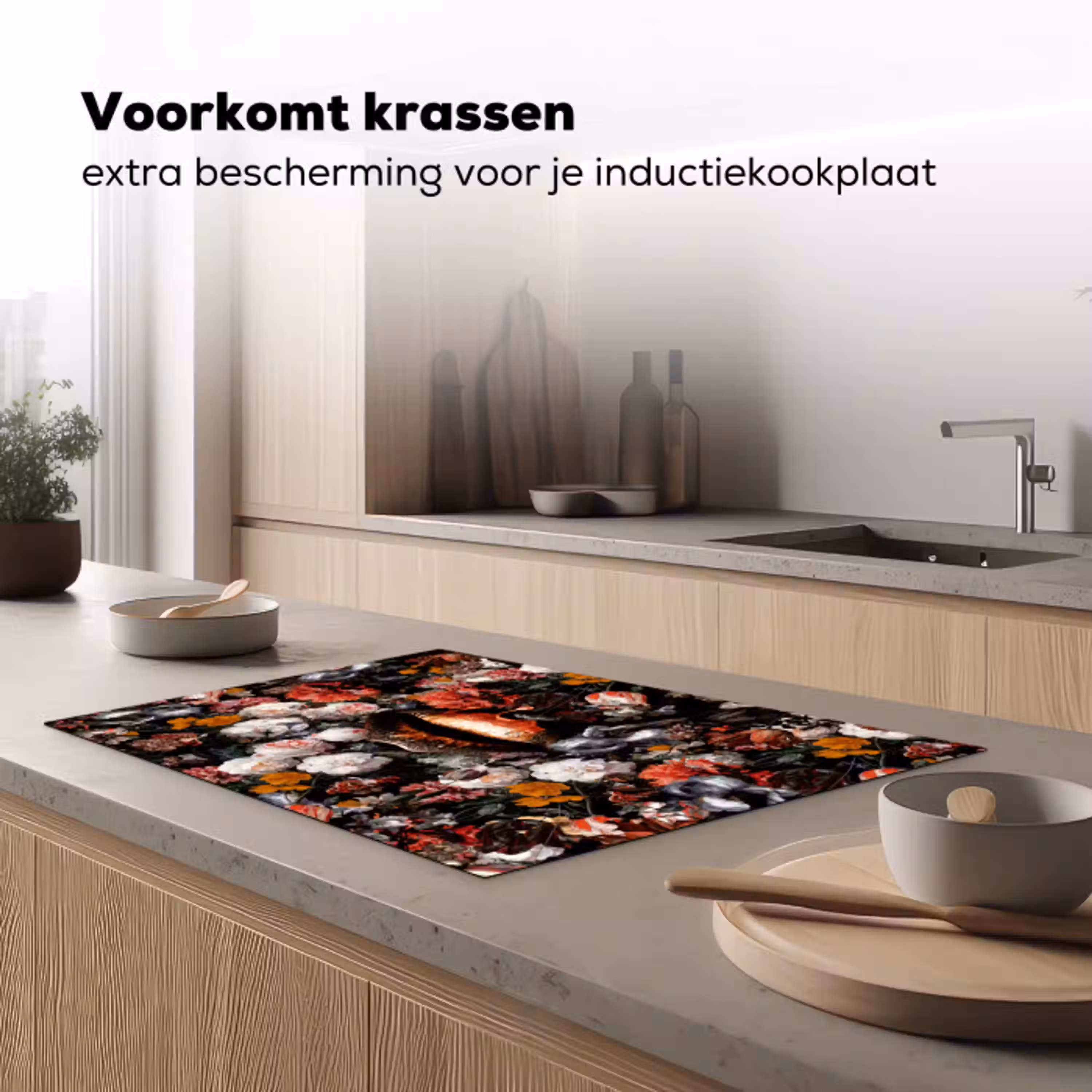 Lippen - Bloemen - Verf - Oranje - Kunst - Abstract - Oude meesters Inductie beschermer vinyl 3mm klein -sfeer1
