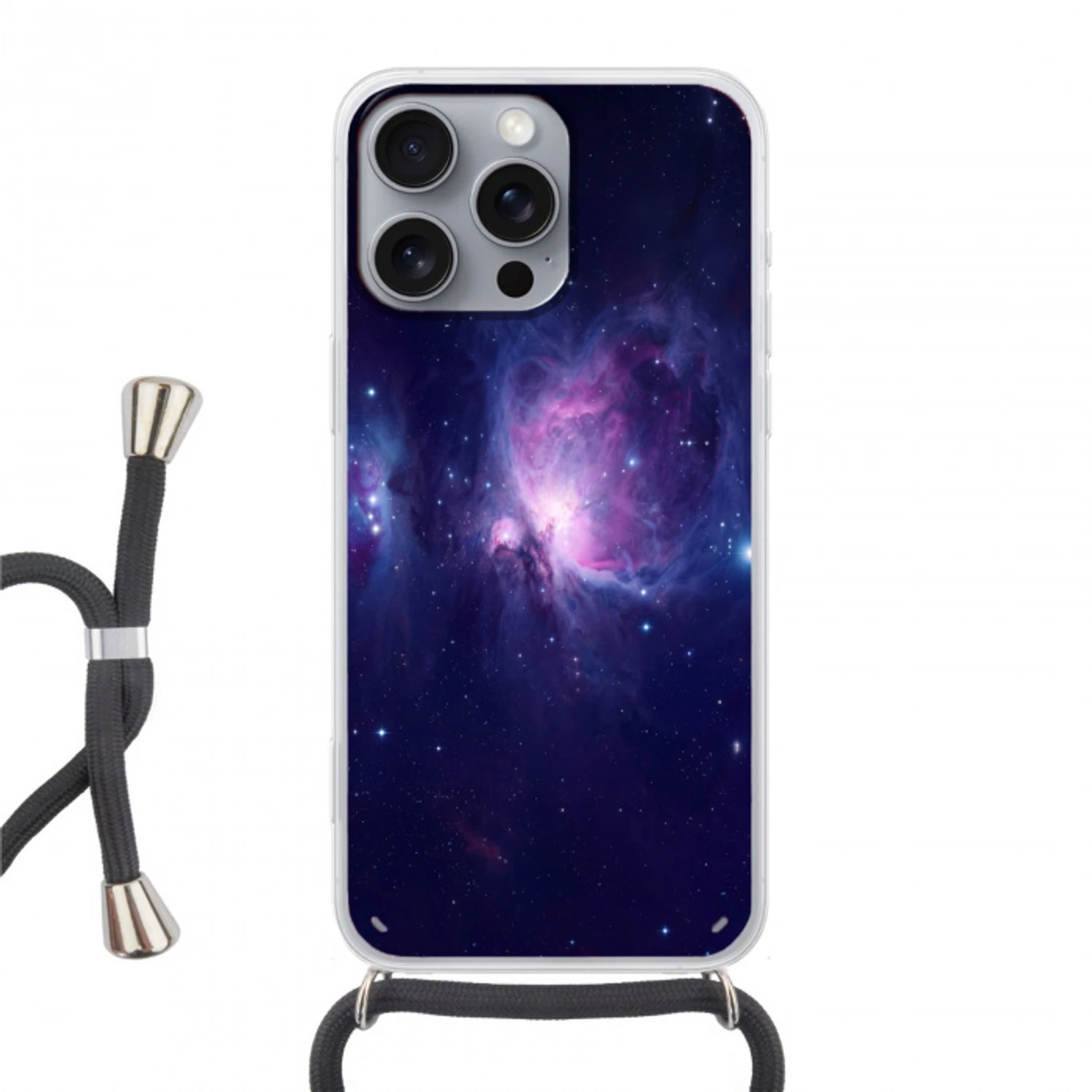 Ruimte - Sterren - Kleurrijk Hoesje iPhone 16 Pro Max met koord klein -3d