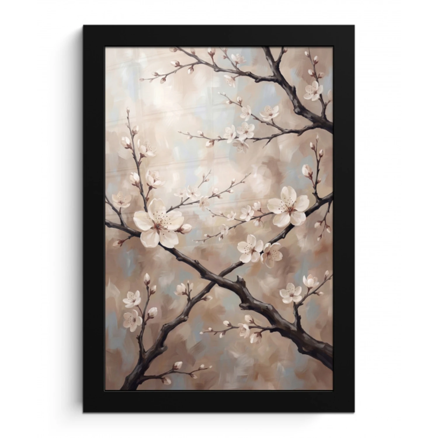 Bloesem - Takken - Schilderij - Beige - Serene fotolijst zwart zonder passe partout klein -3d