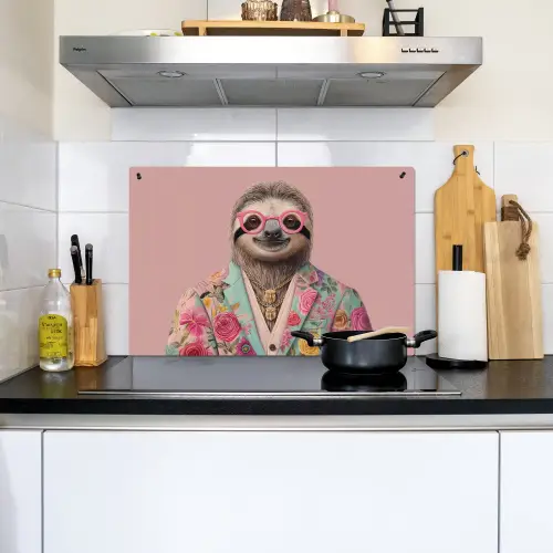 Luiaard - Bloemenprint - Bril - Roze Inductie beschemer met haakjes klein -sfeer2