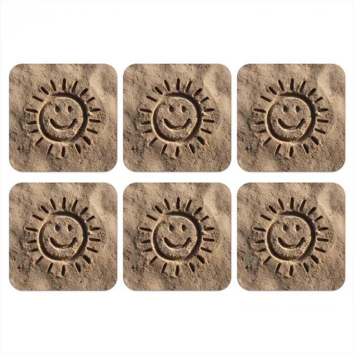 Gezichtje - Zon - Zand - Getekend onderzetter kurk middel -3d