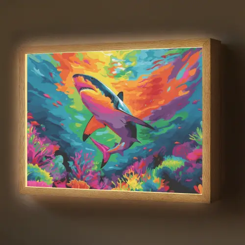 Haai - Koraalrif - Abstract - Kleurrijk Light Box met batterij (Wandlamp) middel -z3d_website