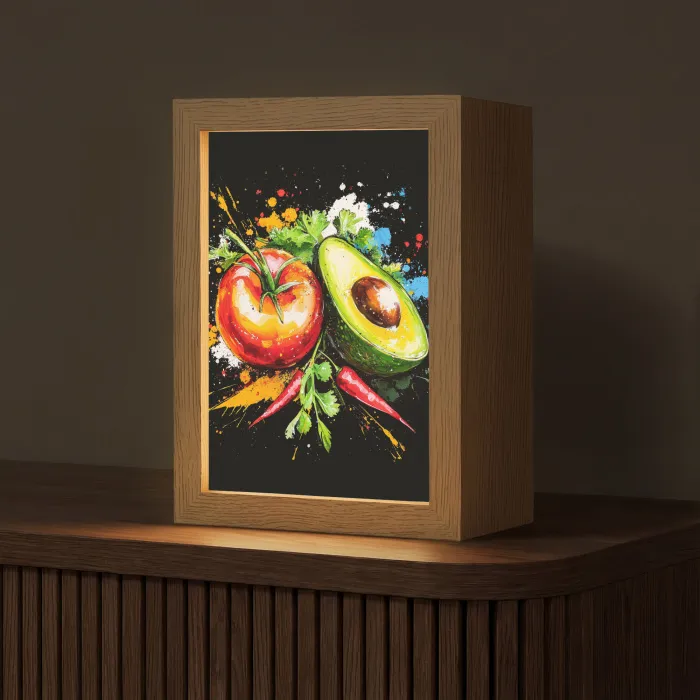 Tomaat - Avocado - Peper - Graffiti - Verf - Modern Light Box met kabel (Tafellamp) klein -z3d_website