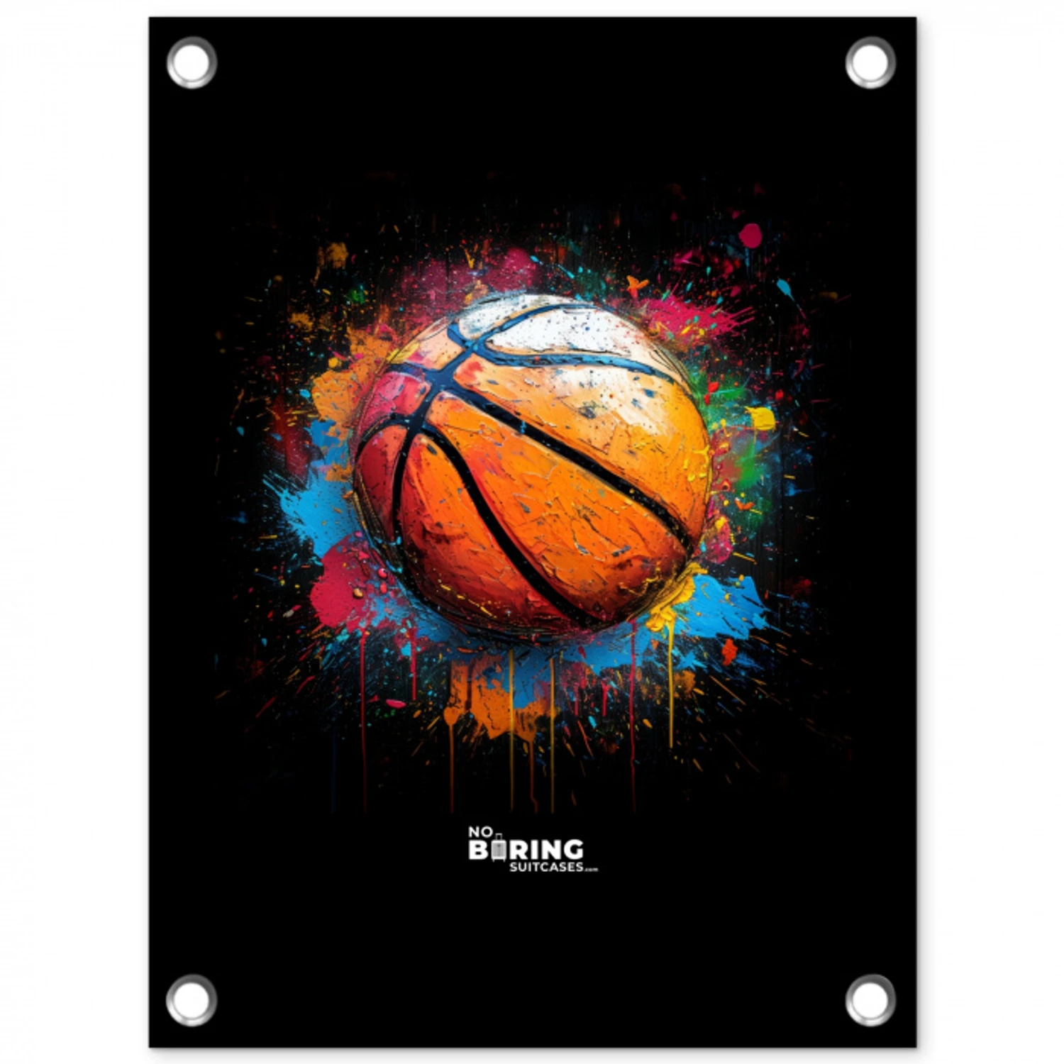 Oranje basketbal te midden van verfspetters tuinposter los doek klein -3d
