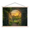 Poort - Planten - Zonsondergang textielposter latten blank klein -3d