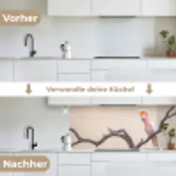 Papagaai - Tak - Roze keuken achterwand 2 middel -voor-na_DE