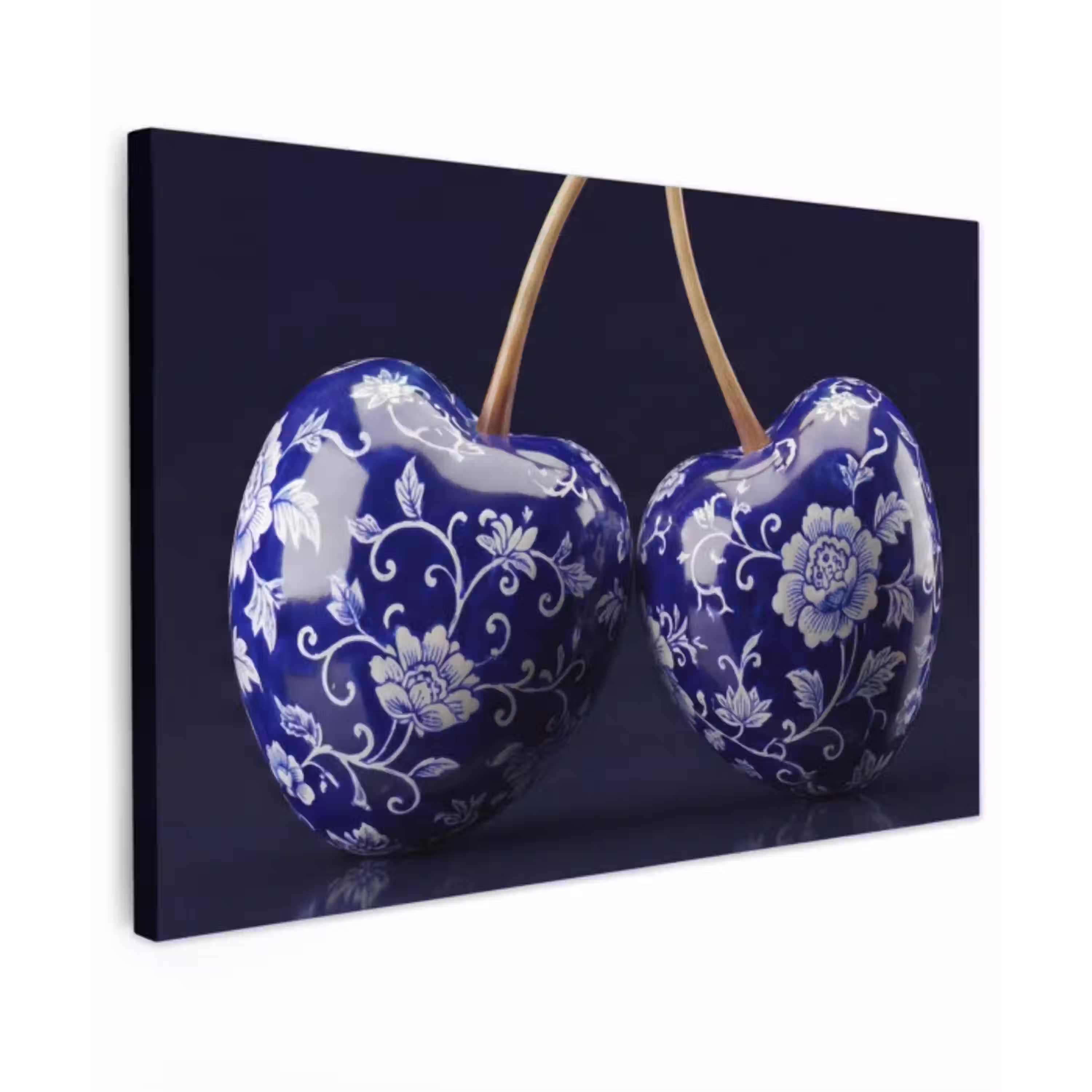 Porselein- Kersen - Delfts - Blauw canvas 2cm klein -z3d