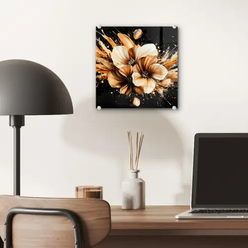 Bloemen - Goud - Graffiti - Zwart - Abstract plexiglas 5mm klein -sfeer6