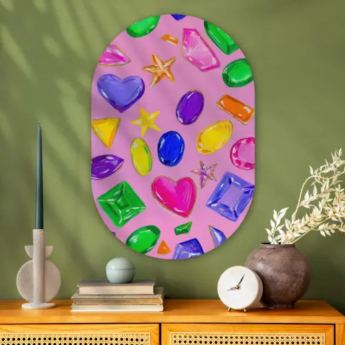 Edelstenen - Vormen - Hartje - Kleurrijk Wandcirkel Ovaal Glas middel -sfeer2