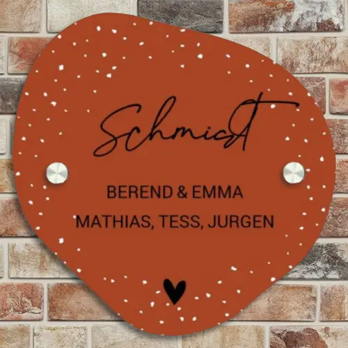 Roestbruin met stippen - Sierlijk Naambord Organisch middel -sfeer10