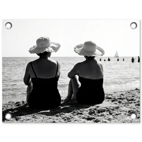 Vrouwen - Zonnehoed - Strand - Zwart - Wit tuinposter los doek klein -3d