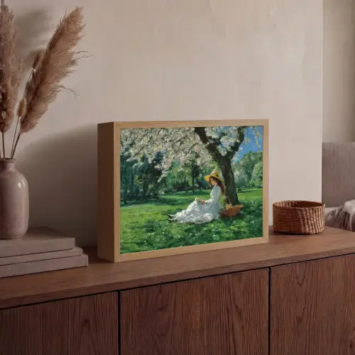 Vrouw - Boom - Boek - Mandje Light Box met batterij (Wandlamp) middel -sfeer2