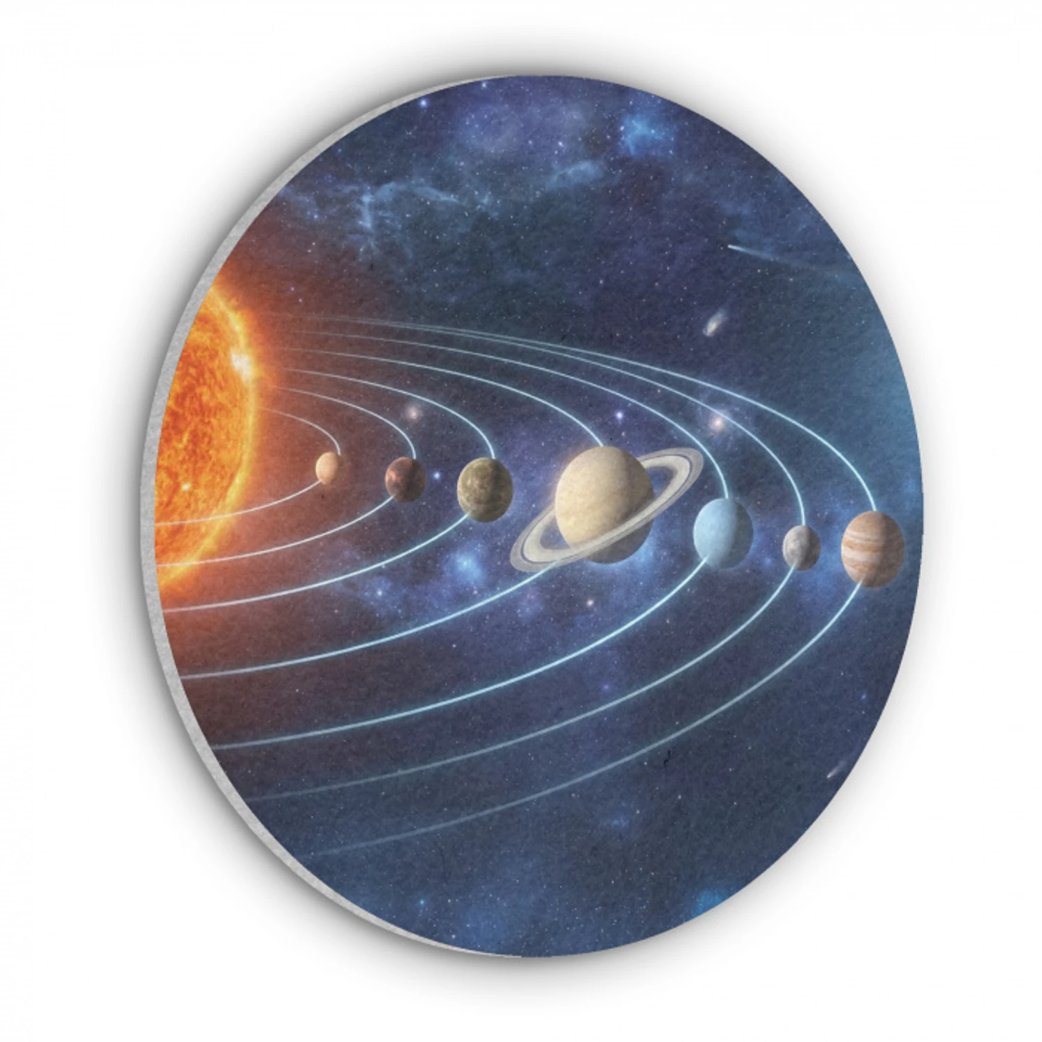 Ruimte - Zonnestelsel - Blauw Akoestische PET Vilt - Rond klein -3d
