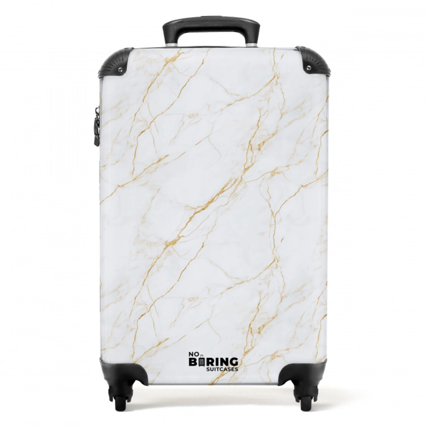 Wit - Marmer - Goud - Luxueus NBS - Handbagage koffer - Volwassenen Unisex middel -productfoto_recht