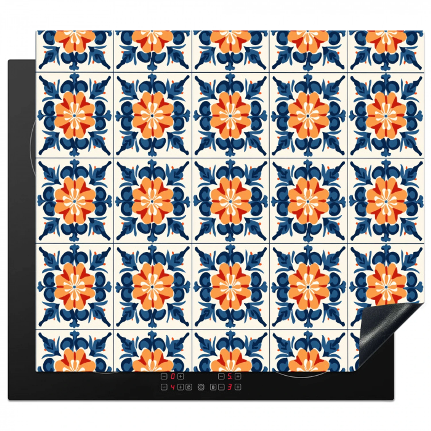 Traditioneel - Tegel - Oranje Inductie beschermer vinyl 3mm middel 274 -3d