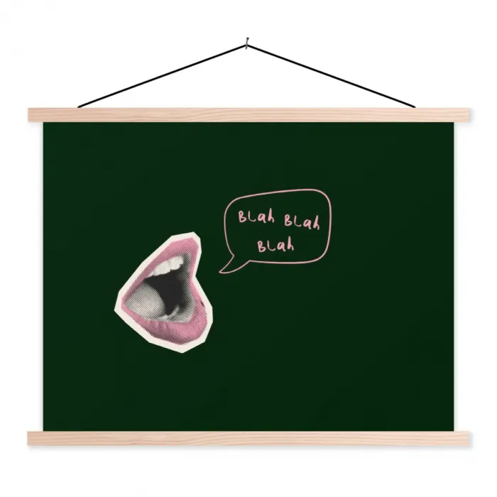 Illustratie - Mond - Donkergroen - Tekstwolkje textielposter latten blank klein -3d