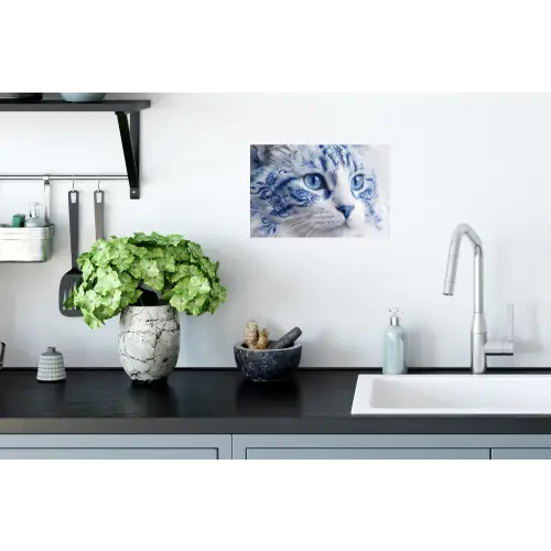 Kat - Patroon - Blauw Muursticker klein -keuken