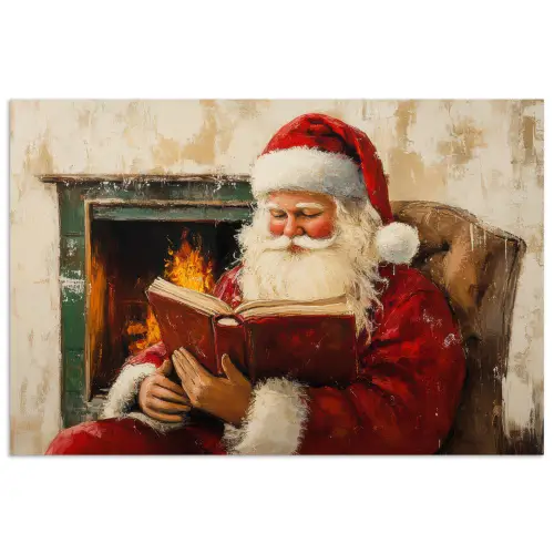 Kerst - Kerstman - Winter - Open Haard poster papier klein -3d