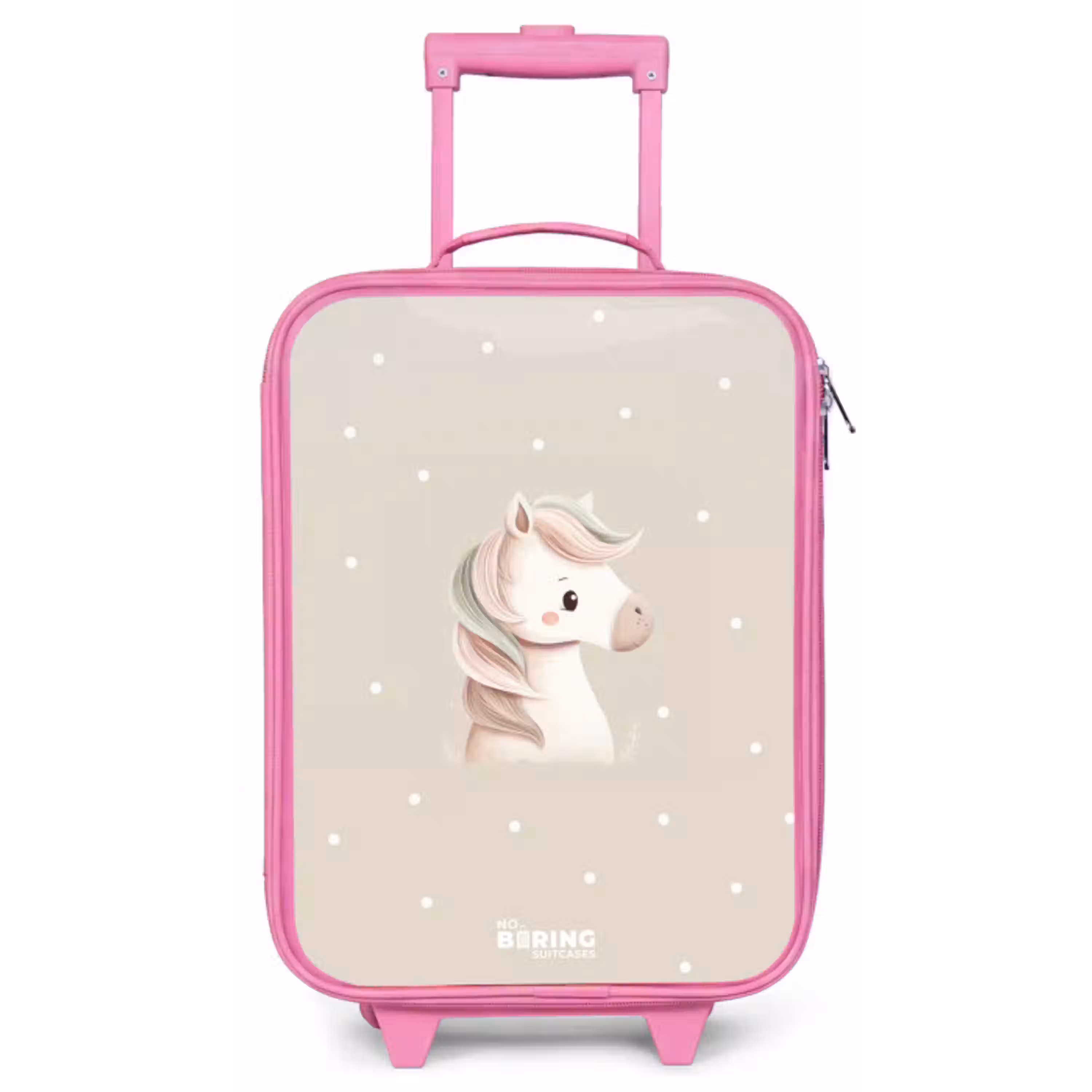 Pony omringd door stippen in beige kleuren Kinderkoffer - Roze klein -zz3dotto