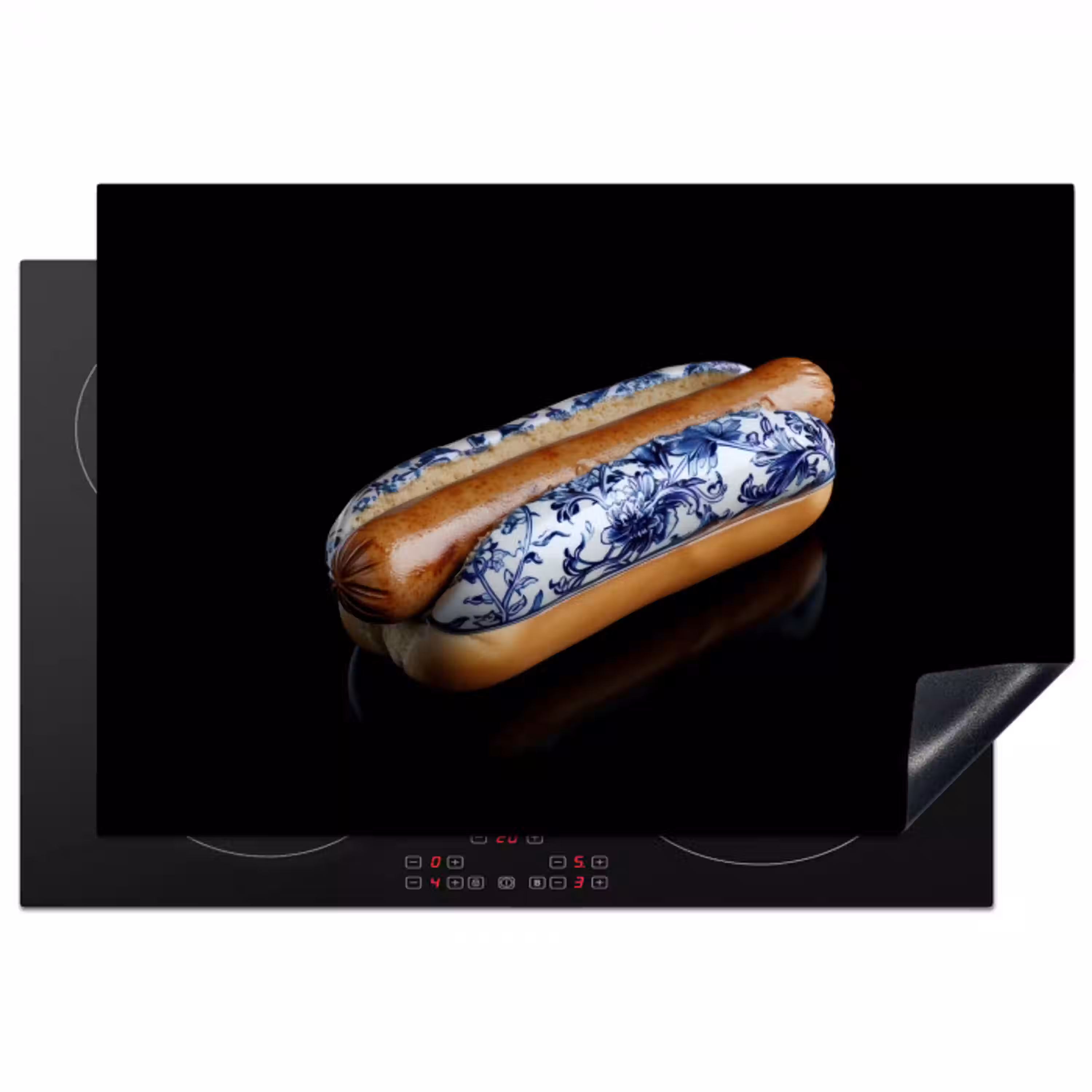 Hotdog - Porselein - Delfts blauw - Eten Inductie beschermer vinyl 3mm klein -3d