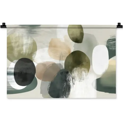 Minimalistisch - Cirkels - Penseelstreken - Beige Wandkleed katoen klein -zz3d