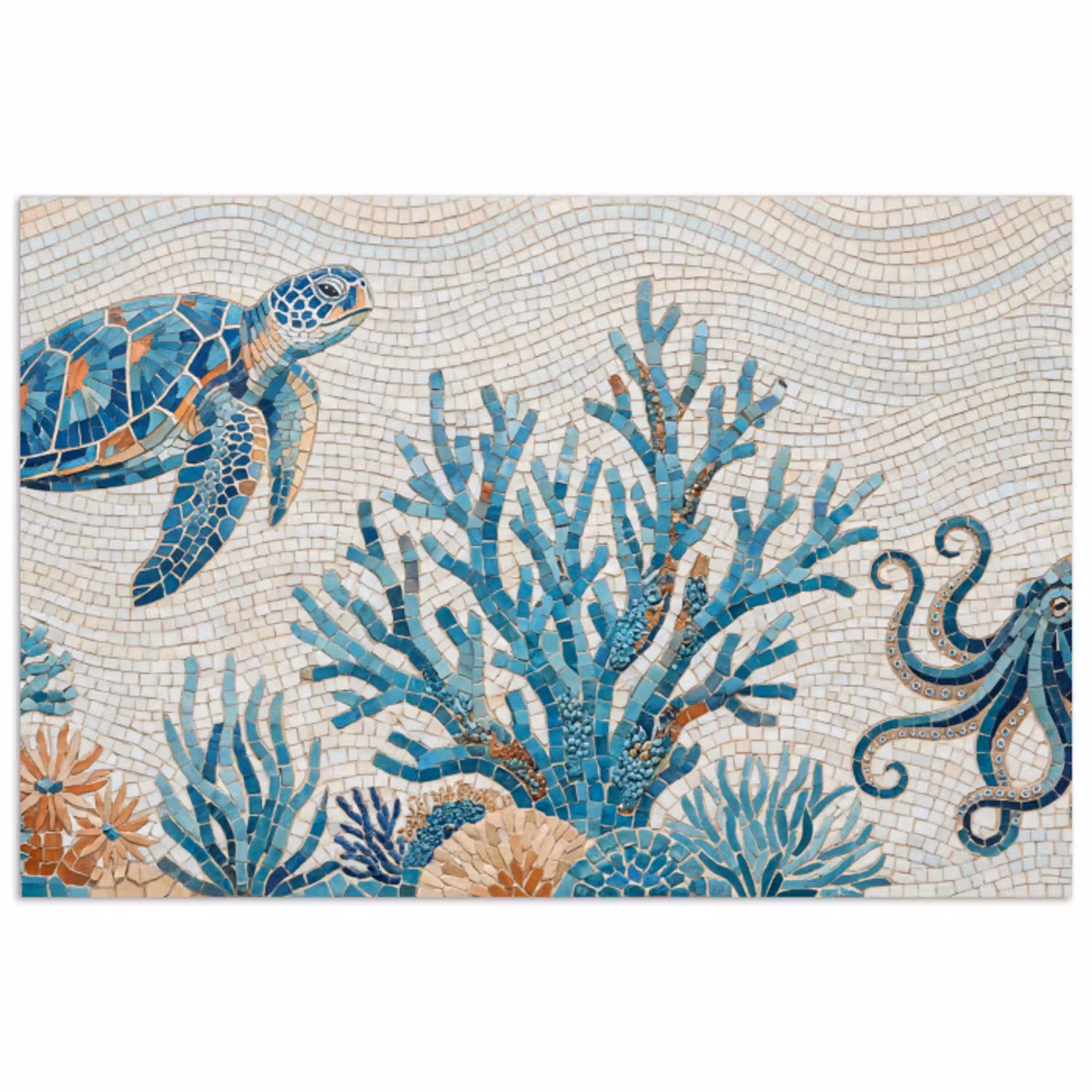 Dieren - Onderwater - Natuur - Mozaïek - Blauw poster papier klein -3d
