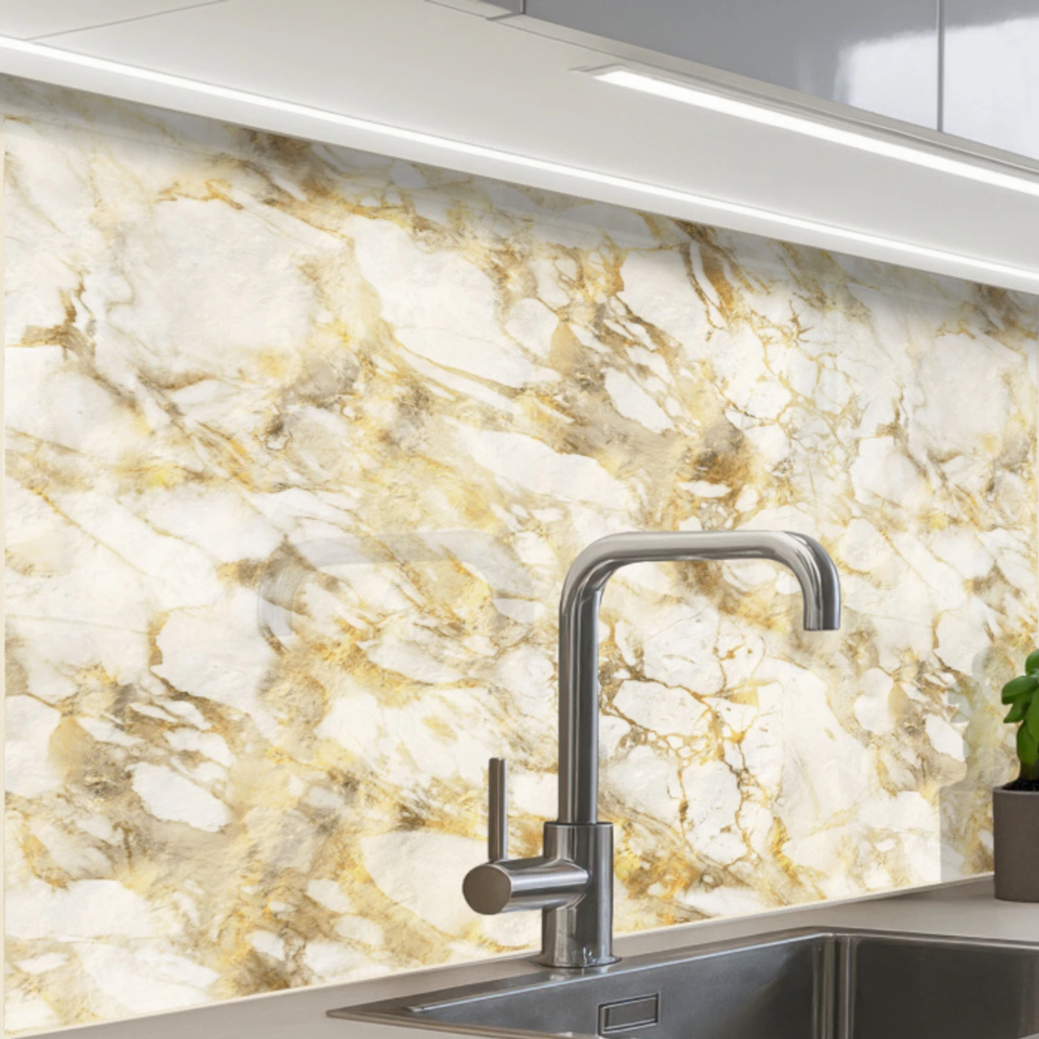 Warm - Gouden - Marmer - Patroon keuken achterwand 2 middel 865 -zzzz3d_schuin