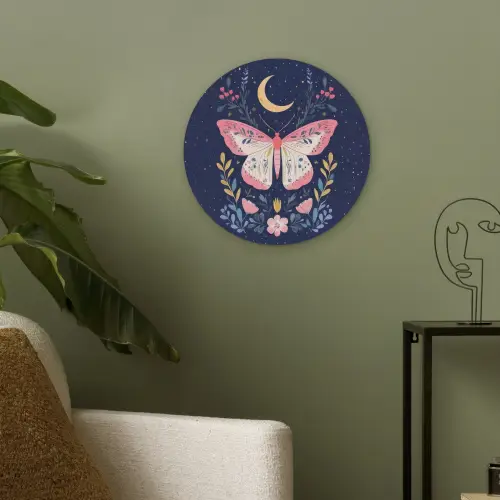 Vlinder - Maan - Bloemen - Sterrenhemel Akoestische PET Vilt - Rond klein -sfeer2