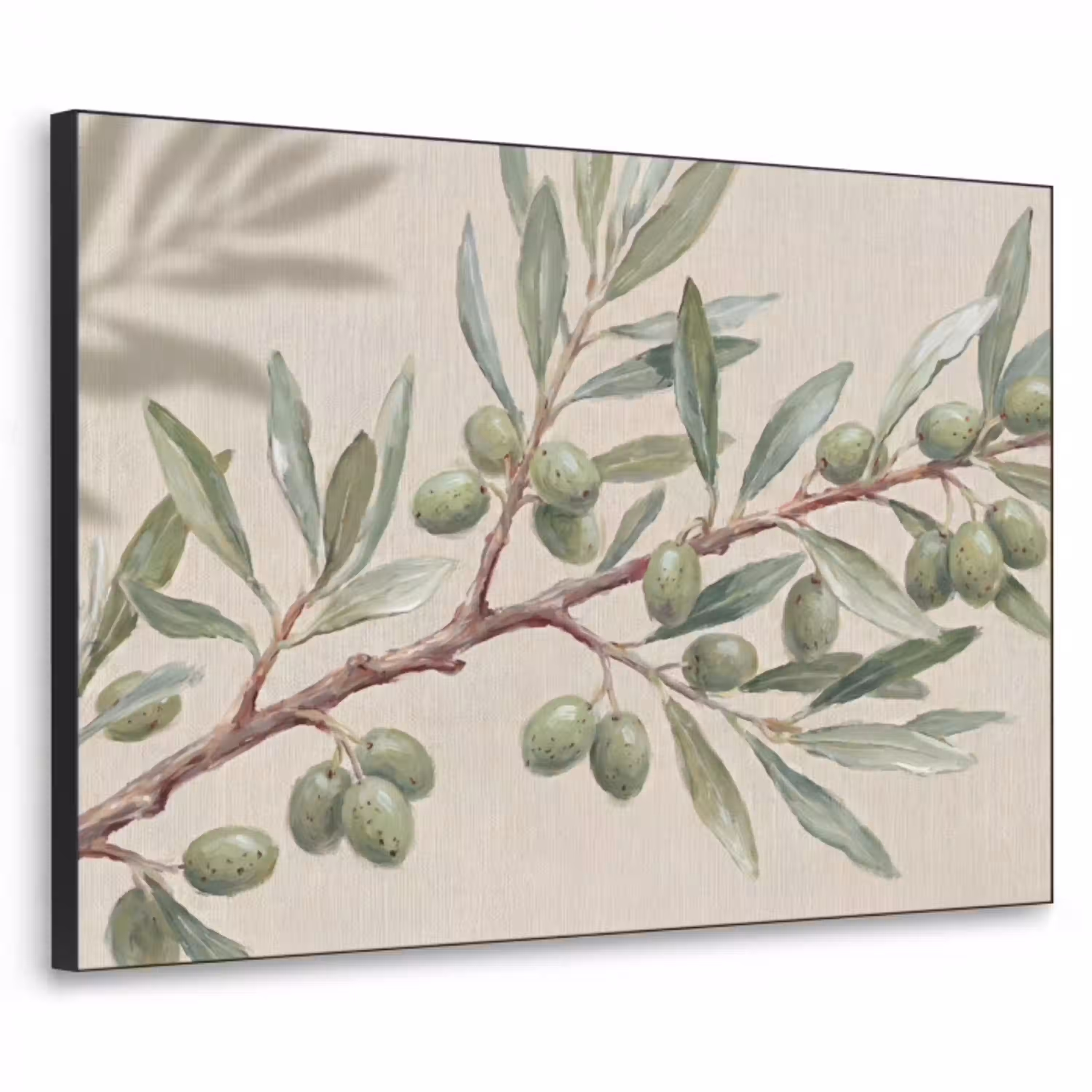 Olijftak - Bladeren - Natuur - Groen - Beige Textielframe zwart klein -3d