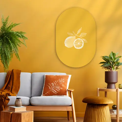Citroenen - Illustratie - Minimalistisch - Geel Wandcirkel Ovaal Glas middel -sfeer4