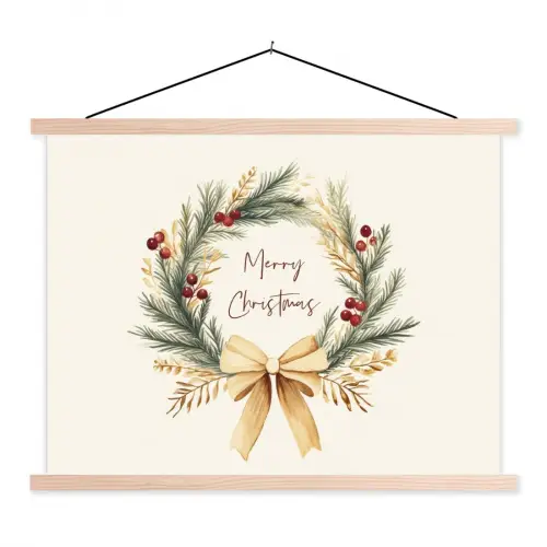 Kerstkrans - Kerst - Goud - Beige textielposter latten blank klein -3d