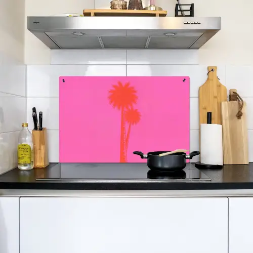 Palmbomen - Modern - Roze Inductie beschemer met haakjes klein -sfeer2