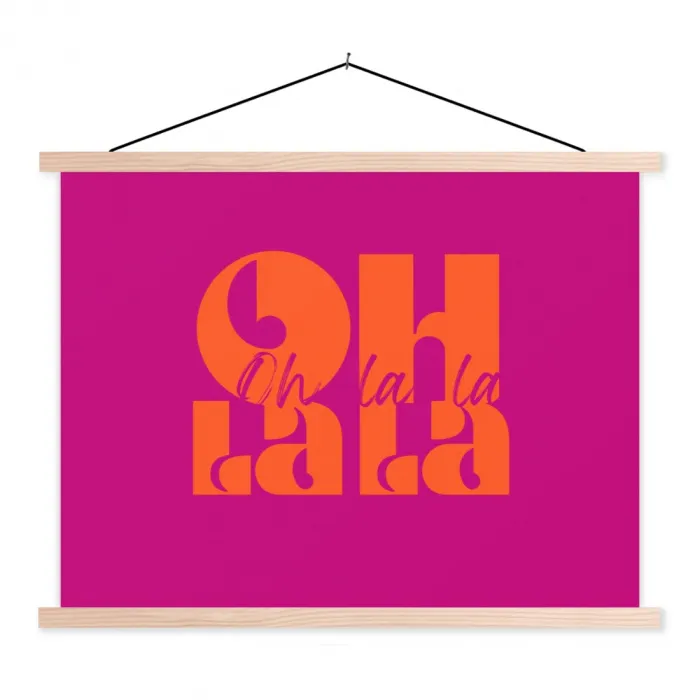 Oh la la - Roze - Oranje - Gestapelde letters textielposter latten blank klein -3d