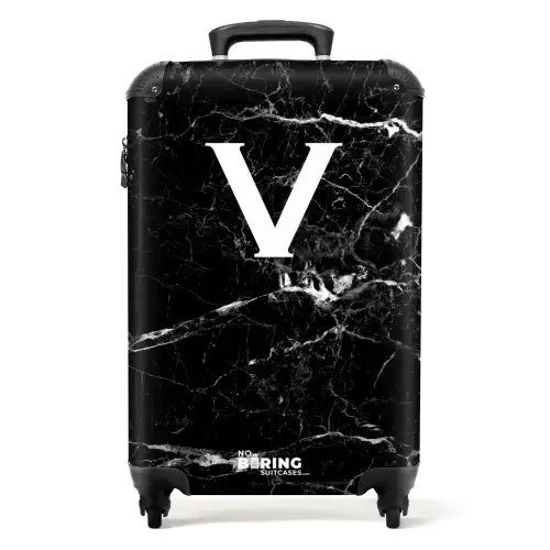 Marmer print - Zwart - Letter V NBS - Handbagage koffer - Kinderen Unisex middel -productfoto_recht
