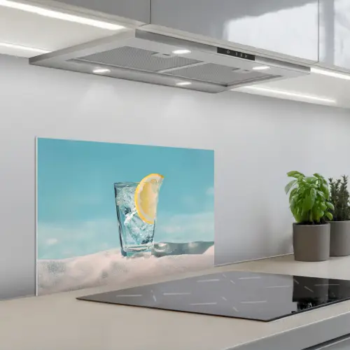 Glas - ijsblokjes - Citroen keuken achterwand spatscherm klein -3d_schuin