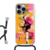 Vogel - Vrouw - Abstract - Bloem Hoesje iPhone 16 Pro Max met koord klein -3d