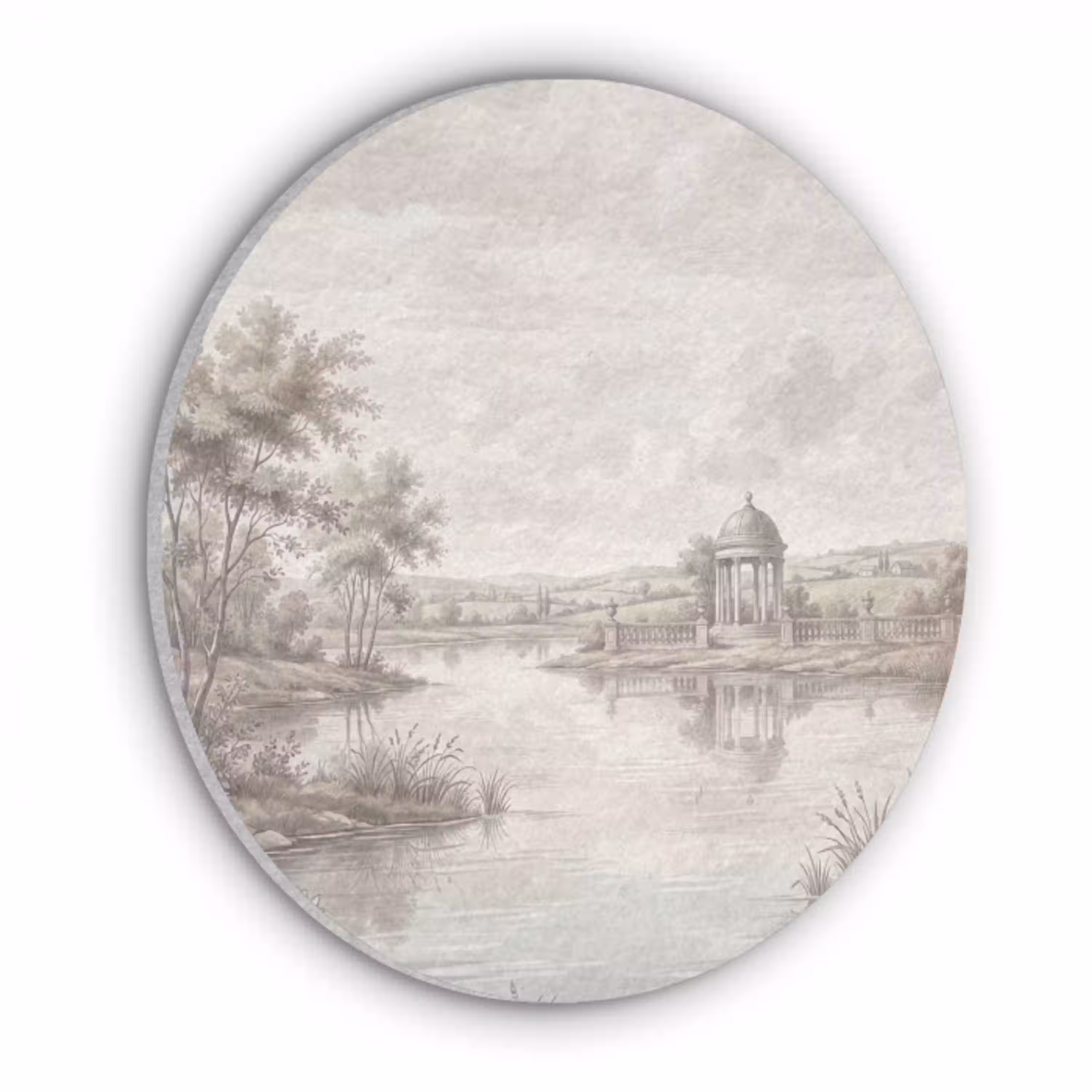 Landschap - Water - Natuur - Sepia Akoestische PET Vilt - Rond klein -3d