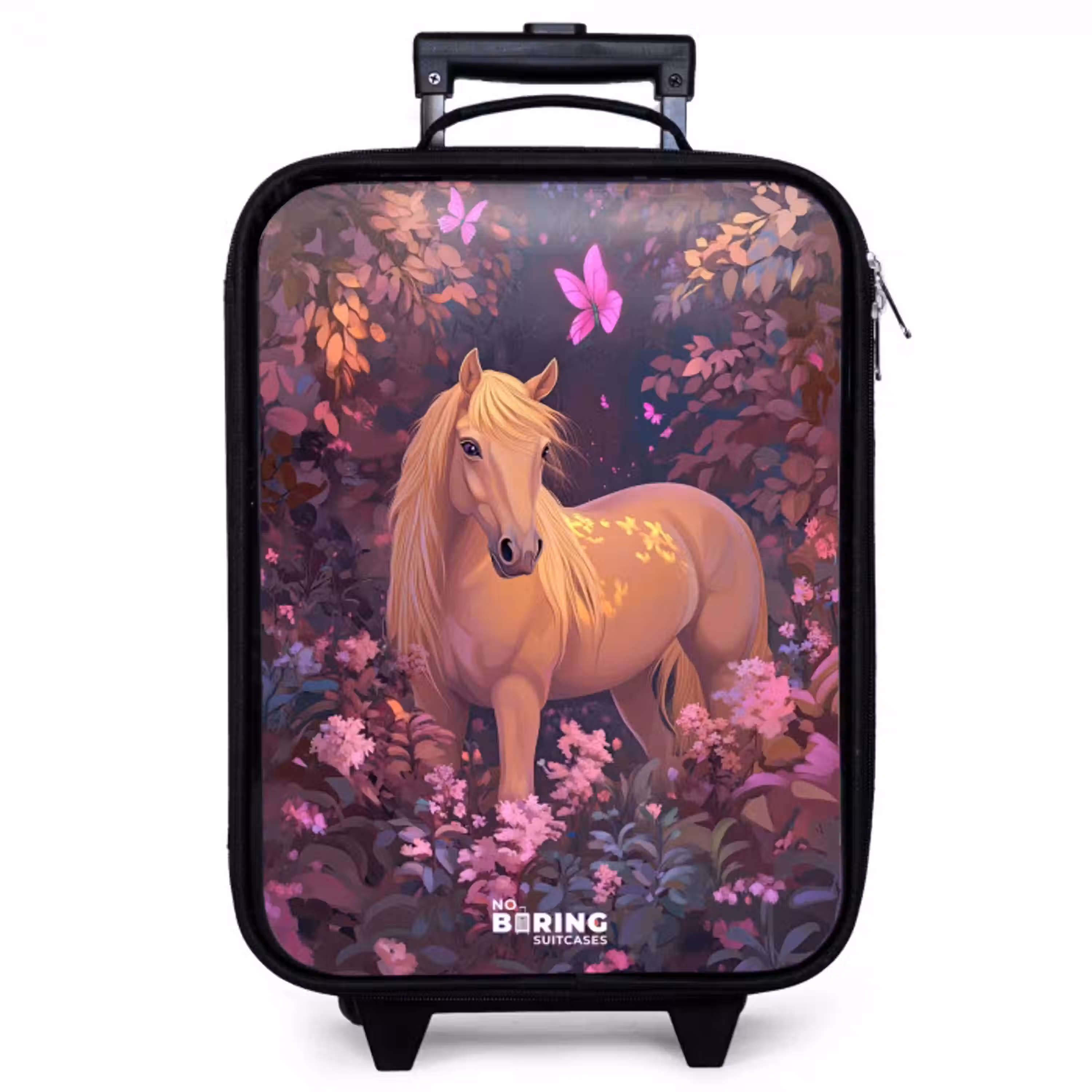 Paard - Bloemen - Paars - Vlinder Kinderkoffer - Zwart klein -zzz_website3d