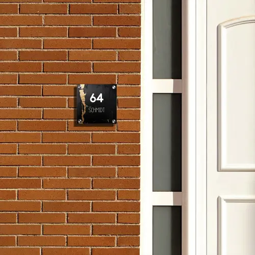 Zwart goud structuur - Modern Naambord Vierkant klein -sfeer3-XS